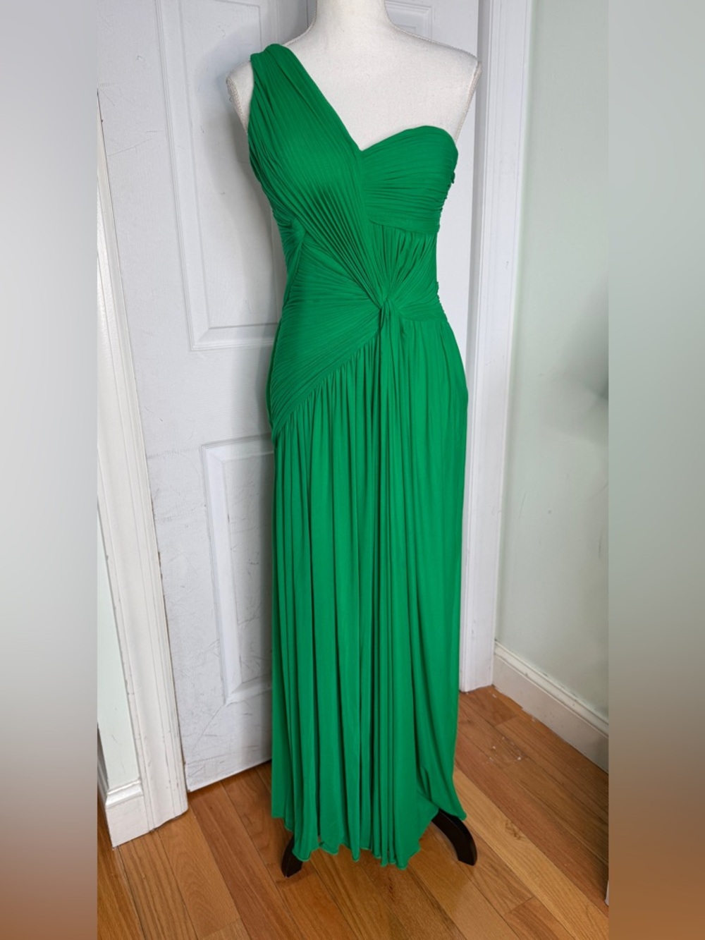 Prom Evening Designer Terani Couture Cascading One Shoulder Apple Green Dress